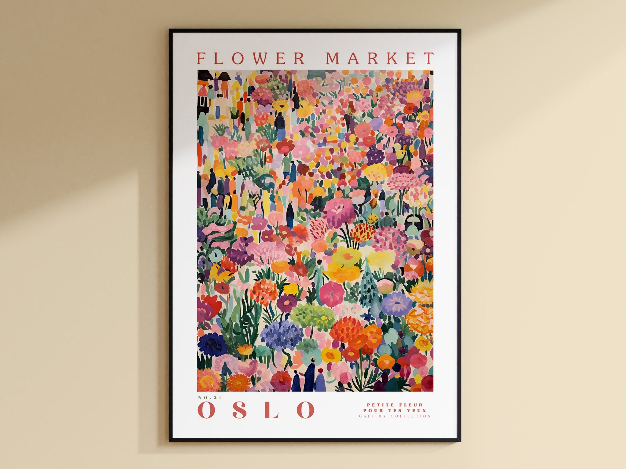 Oslo Flower Market Poster, Norway Travel Art, Botanical Wall Art, Flower Wall Art, Floral Illustration, Nursery Wall Art, Rosa Red