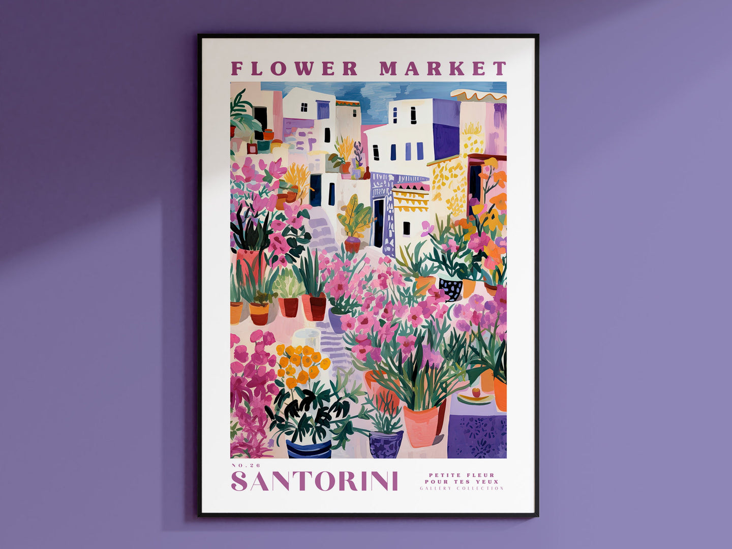 Santorini Flower Market Poster, Greece Travel Art, Large Modern Poster, Botanical Wall Art, Floral Decor Posters, Flower Garden Wall Art