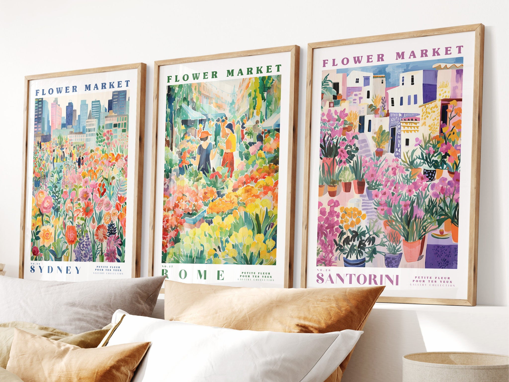 Santorini Flower Market Poster, Greece Travel Art, Large Modern Poster, Botanical Wall Art, Floral Decor Posters, Flower Garden Wall Art