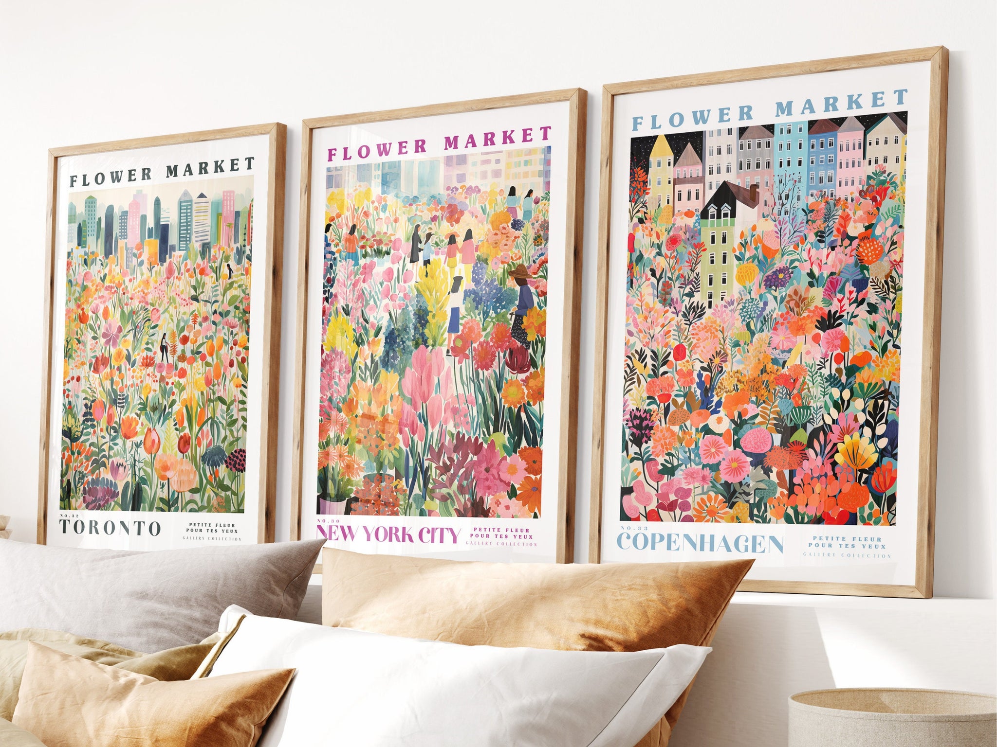 Flower Market Print, Copenhagen Flower Art, Large Modern Poster, Botanical Wall Decor, Red and pink Flower Art, Flower Garden, Nature Art