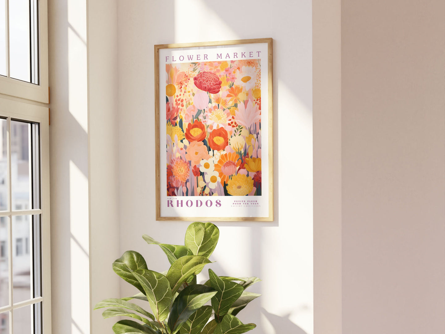 Flower Market Rhodos Print, Greece Travel Art, Large Modern Poster, Botanical Wall Art, Green Wall Art, Trendy Wall Art, Floral Illustration