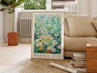 Manila Flower Market Poster, Philippines Travel Art, Floral Print, Gift for mum, Wedding Gifts, trendy wall art, Green Floral Painting
