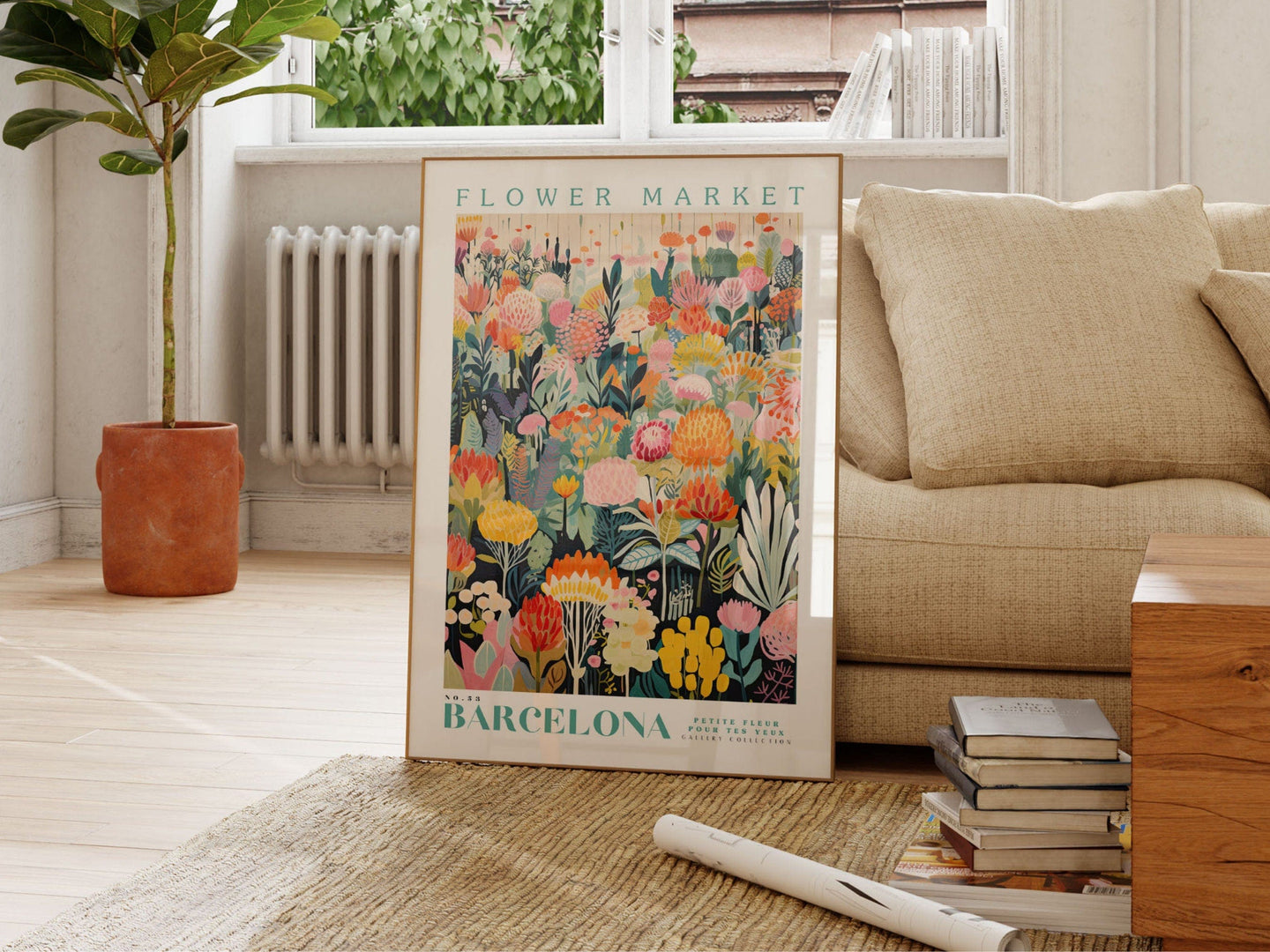 Barcelona Flower Market Print, Spain Travel Art, Large Modern Poster, Botanical Wall Decor Trendy Wall Art, Floral Illustration, Flower Art