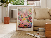 Flower Market Poster, Mykonos Floral Art, Trendy Wall Art, Living Room Decor, Botanical Wall Art, Flower Illustration Print, Greece Wall Art