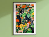 Japanese Frog Print, Japanese Vintage Wall Art, Japanese woodblock Art, Japanese Toad Print, Vintage Frog Poster, Flower Wall Art, Toad Art