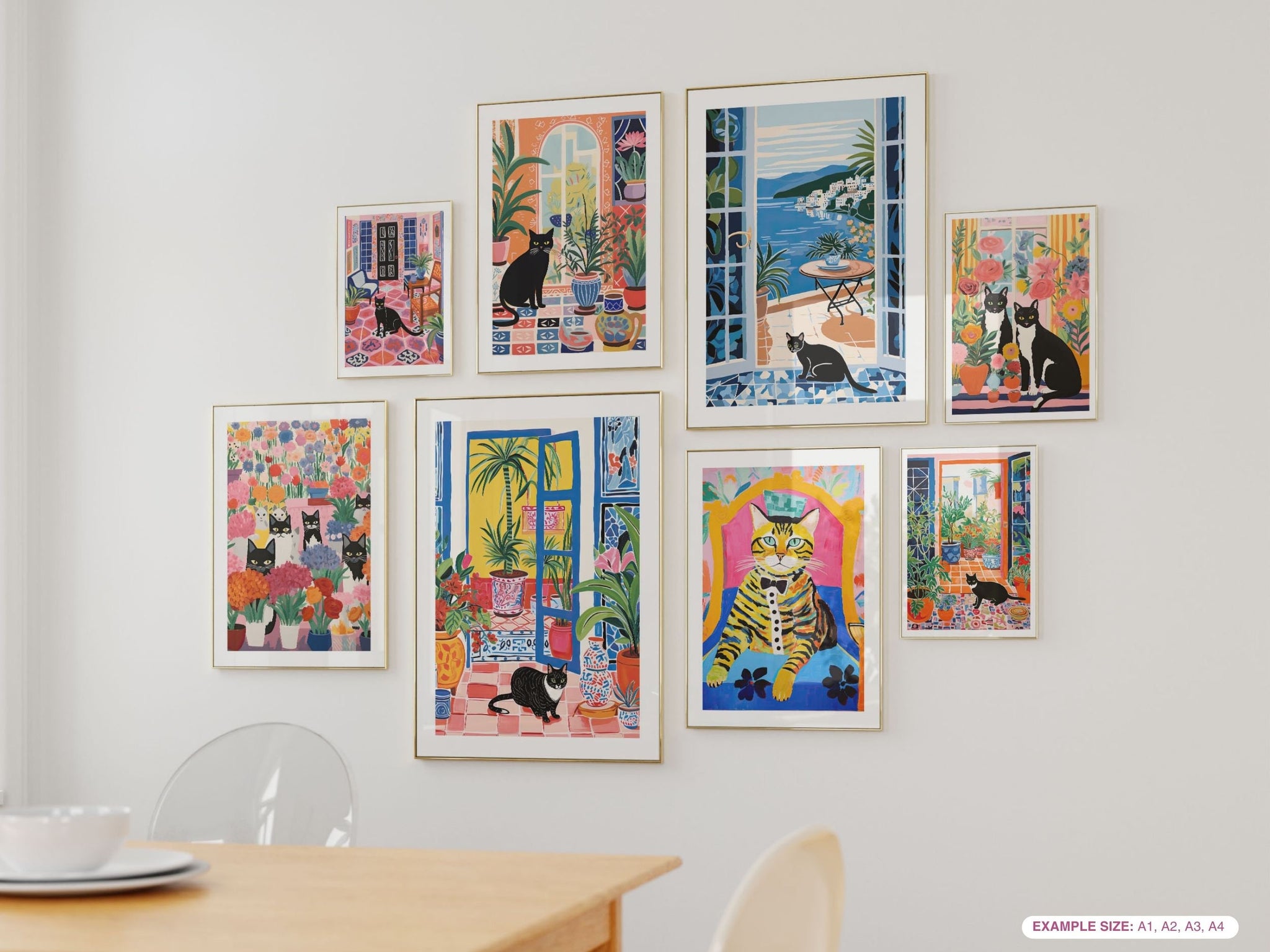 Black Cat Print, Botanical Wall Art, Pink and Orange Wall Art, Cat Illustration, Cat Poster, Cat Wall Art, Animal Wall Art, Boho Botanical