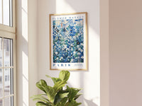 Paris Flower Market Poster, Blue Floral Art, Blue Botanical Wall Art, Paris Travel Art, Blue and White Posters, Flower Art Collection