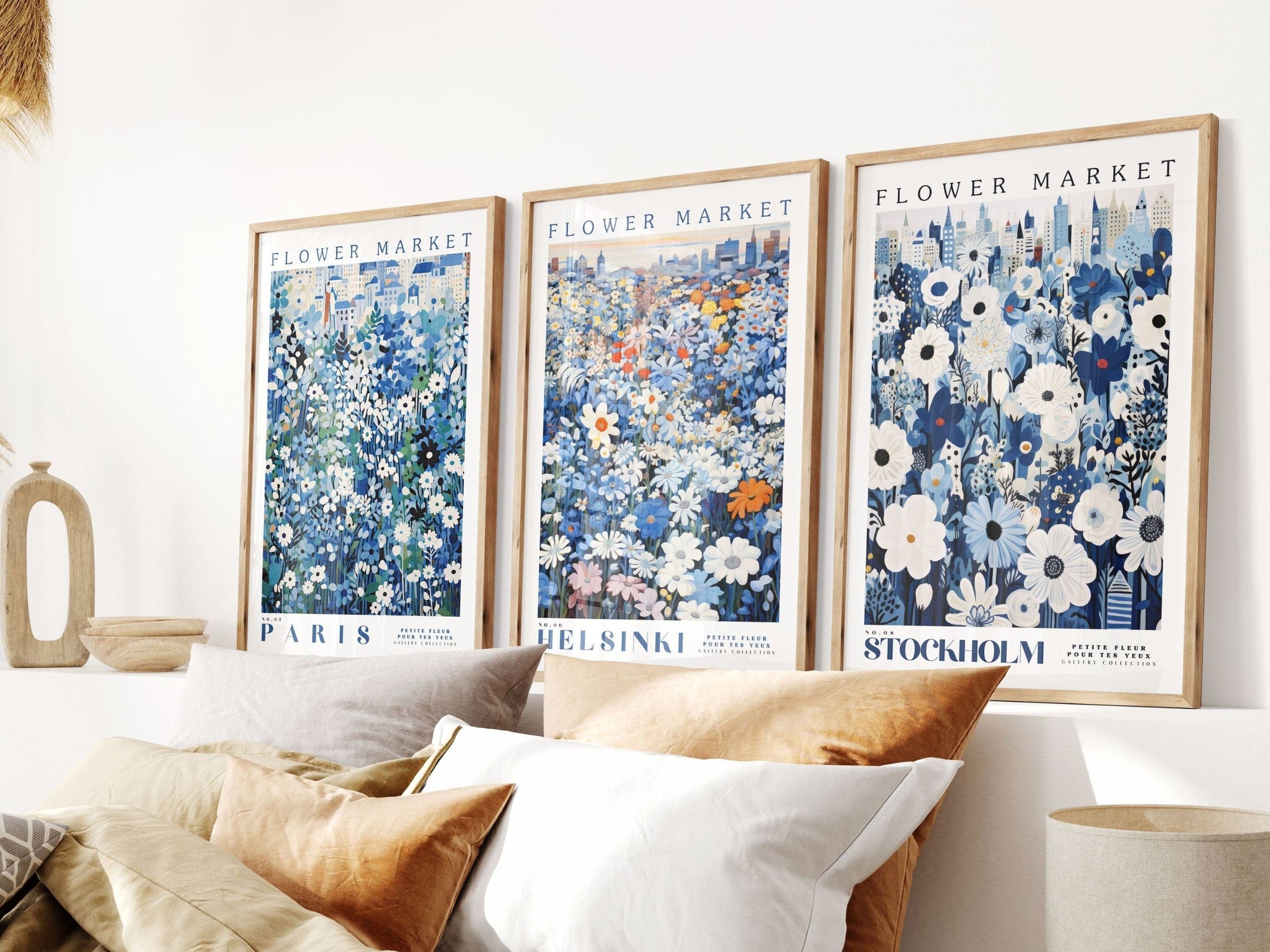 Paris Flower Market Poster, Blue Floral Art, Blue Botanical Wall Art, Paris Travel Art, Blue and White Posters, Flower Art Collection