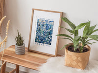 Paris Flower Market Poster, Blue Floral Art, Blue Botanical Wall Art, Paris Travel Art, Blue and White Posters, Flower Art Collection