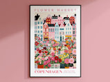 Copenhagen Flower Market Poster, Flower Market Print, Botanical wall Art, Floral Illustration, Copenhagen Art, Copenhagen Flowers, København