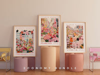 Flower Market Poster Set, Set Of 3 Prints, Wall Art Bundle, Botanical Wall Art, Botanical Poster, Pink Flower Poster, Gallery Wall Set