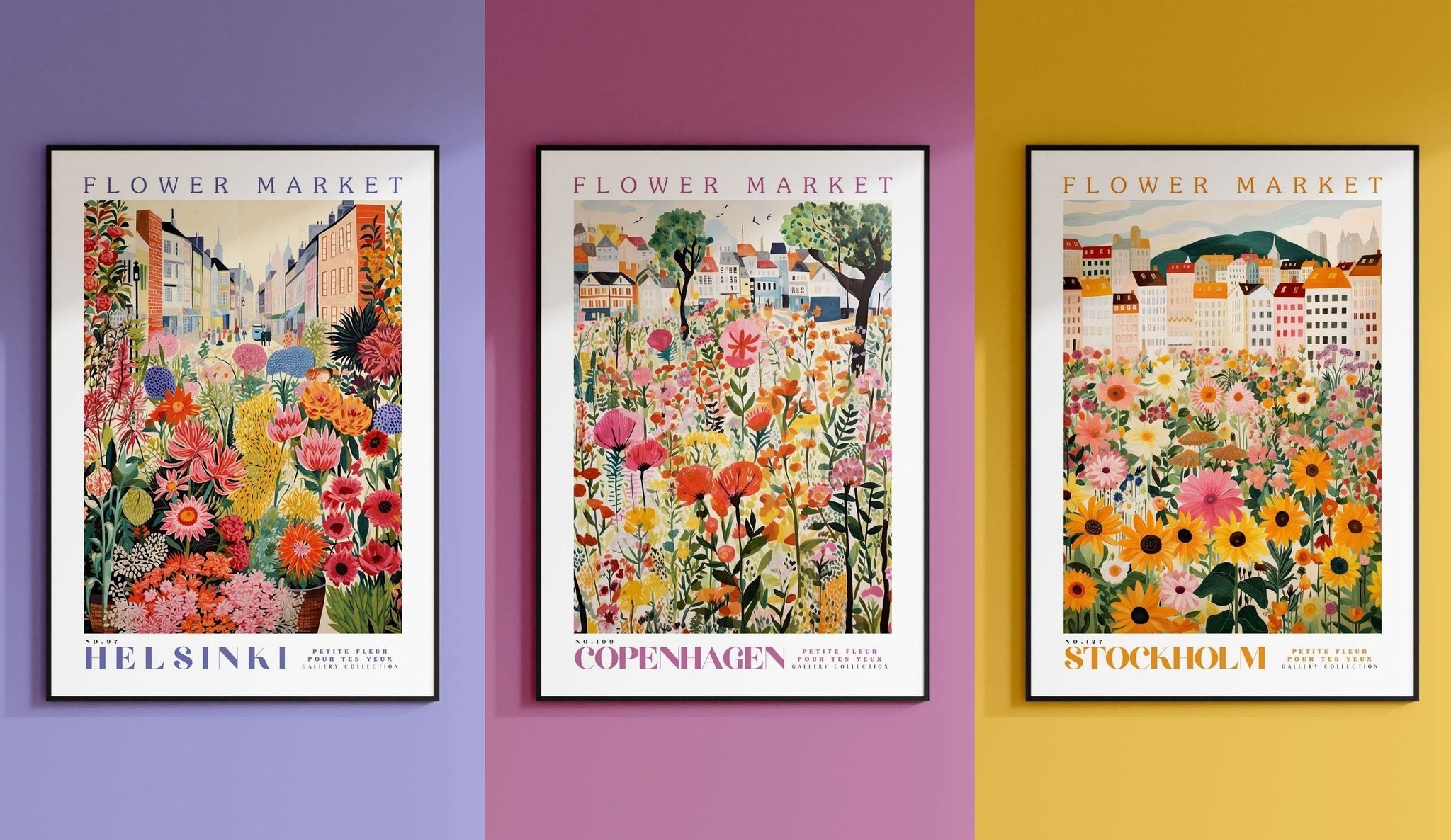 Set Of 3 Prints, Flower Market Poster, Wall Art Bundle, Botanical Wall Art, Botanical Poster, Pink Flower Poster, Gallery Wall Set