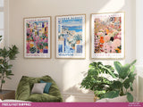Set Of 3 Prints, Flower Market Poster, Wall Art Bundle, Botanical Wall Art, Botanical Poster, Pink Flower Poster, Greece Gallery Wall Set
