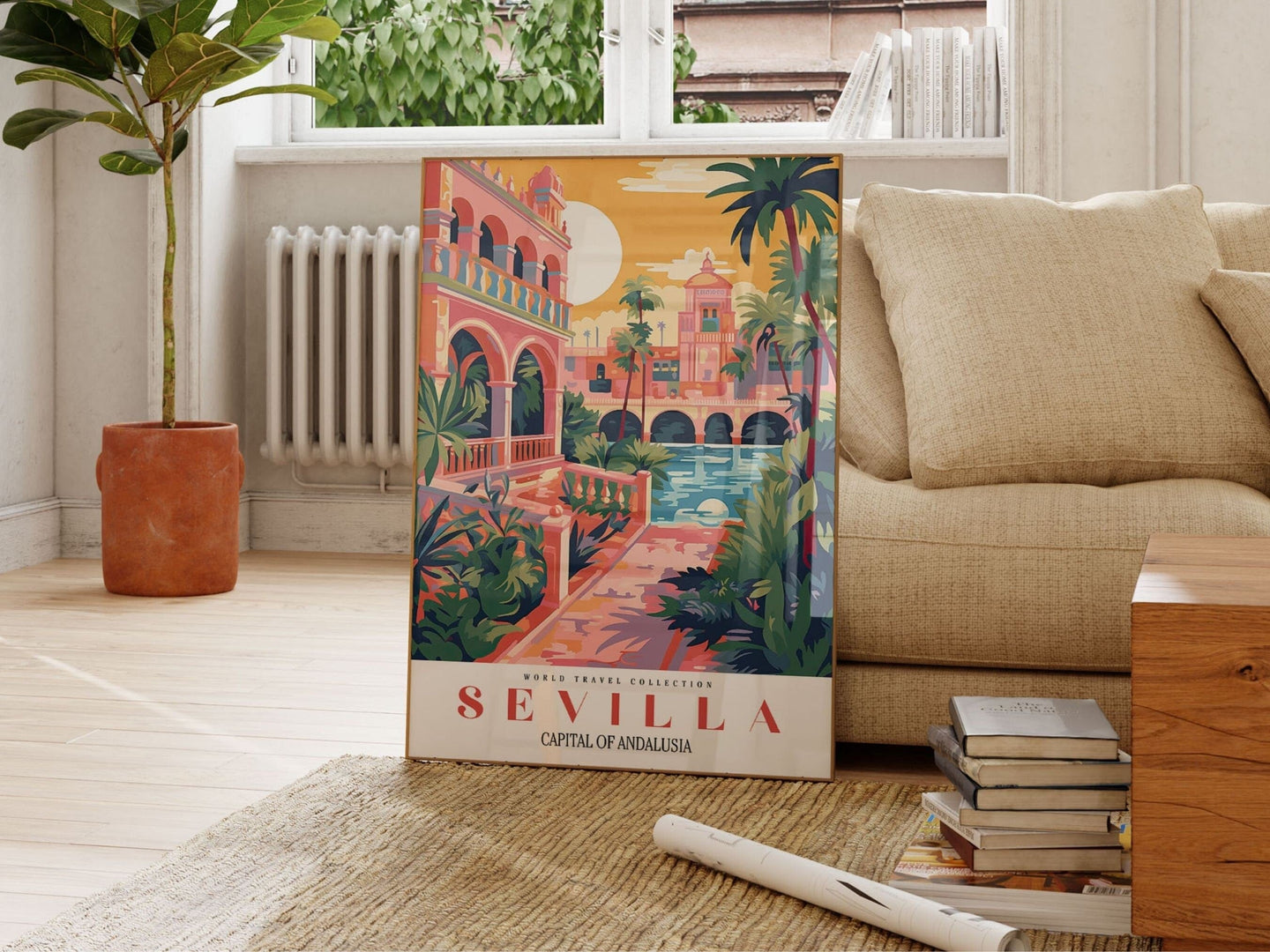 Sevilla Travel Poster, Sevilla Poster, Europe Print, Spain Art Print, Travel Art Print, Colorful Spain Poster, City Poster, Trendy Wall Art