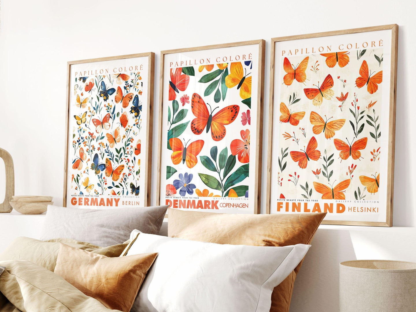 Set Of 3 Prints, Butterfly Poster, Wall Art Bundle, Botanical Wall Art, Botanical Poster, Orange Flower Poster, Gallery Wall Set