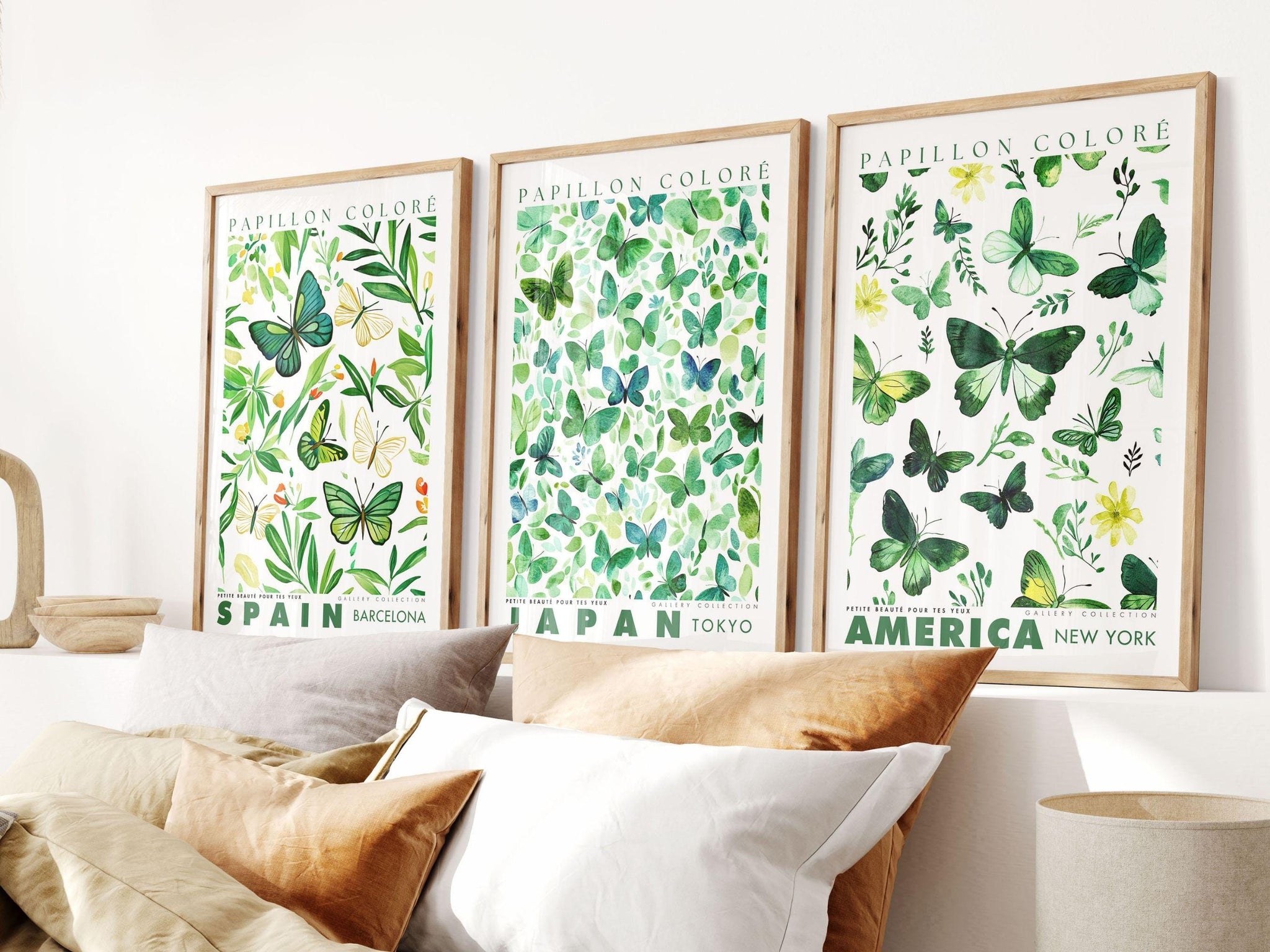 Set Of 3 Prints, Butterfly Poster, Wall Art Bundle, Botanical Wall Art, Botanical Poster, Green Flower Poster, Gallery Wall Set